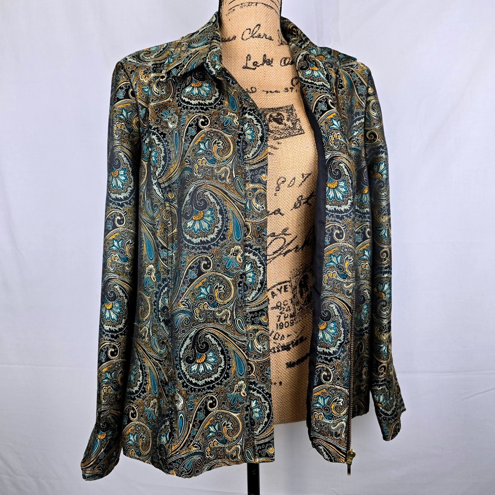 Beautiful Brownstone Studio Paisley Print Blazer Jacket‎ Zipper Front XL - Picture 6 of 16